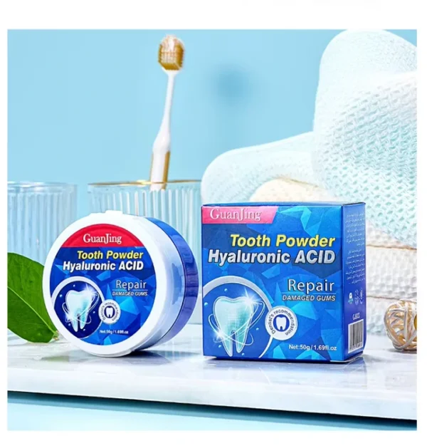 مسحوق بودرة تبييض الاسنان بحمض الهيالورونيك لإزالة التصبغات والجير والبلاك