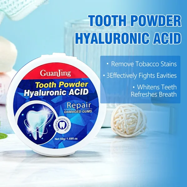 مسحوق بودرة تبييض الاسنان بحمض الهيالورونيك لإزالة التصبغات والجير والبلاك
