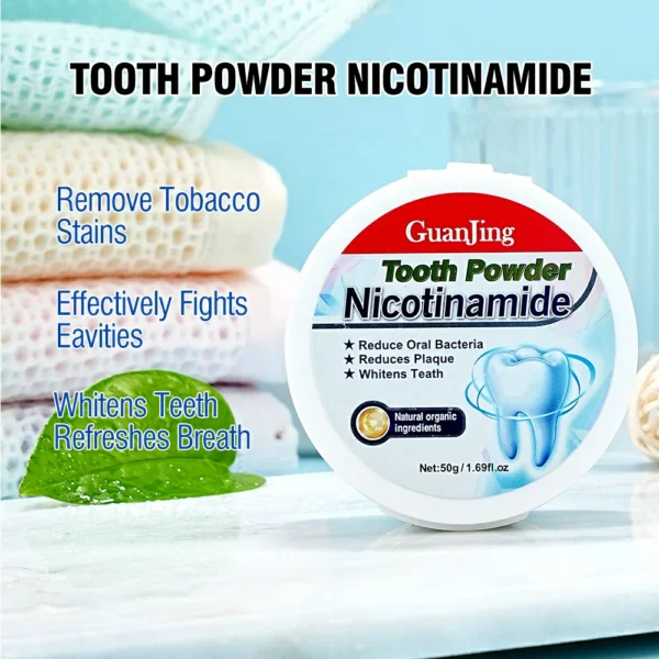 مسحوق تبييض الاسنان Nicotinamide إزالة التصبغات العنيدة وازالة البلاك وتقوية الاسنان