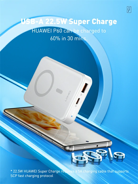 باور بنك مغناطيسي لاسلكي سريع 15W بسعة 10000mAh ماركة LDNIO PQ16