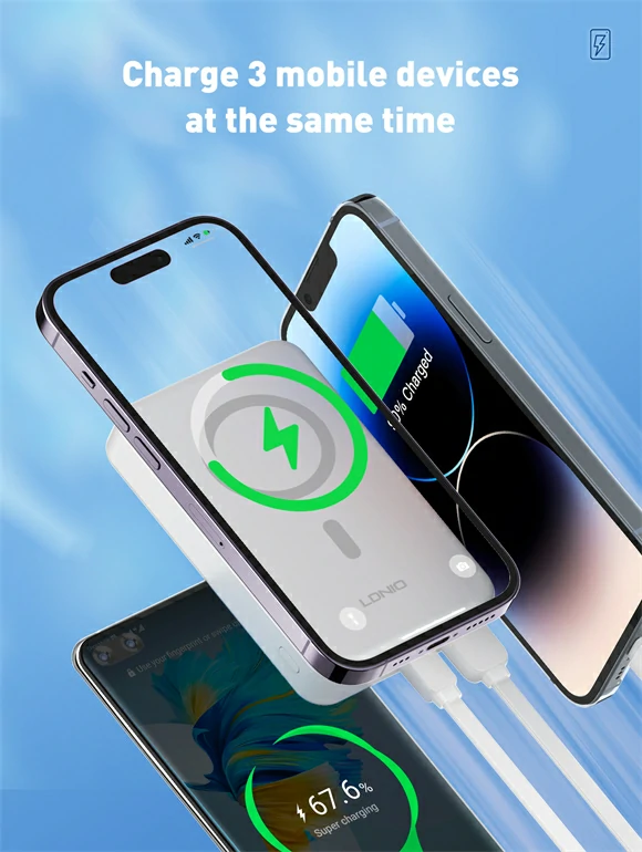 باور بنك مغناطيسي لاسلكي سريع 15W بسعة 10000mAh ماركة LDNIO PQ16