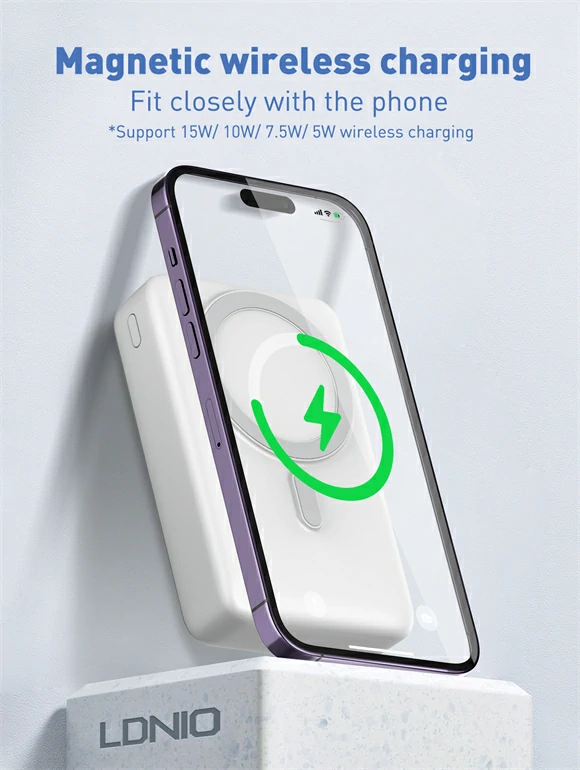 باور بنك مغناطيسي لاسلكي سريع 15W بسعة 20000mAh ماركة LDNIO PQ18