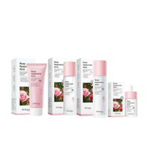 بكج 4 قطع الورد وحمض الهيالورونيك (تونر + لوشن + سيروم + غسول) Rose Hyaluronic