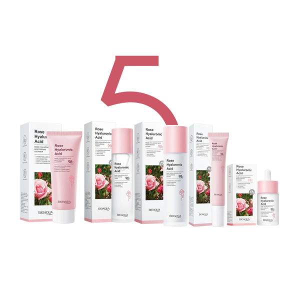 بكج 5 قطع الورد وحمض الهيالورونيك (تونر + لوشن + كريم العين + سيروم + غسول) Rose Hyaluronic بكج 5 قطع الورد وحمض الهيالورونيك (تونر + لوشن + كريم العين + سيروم + غسول) Rose Hyaluronic