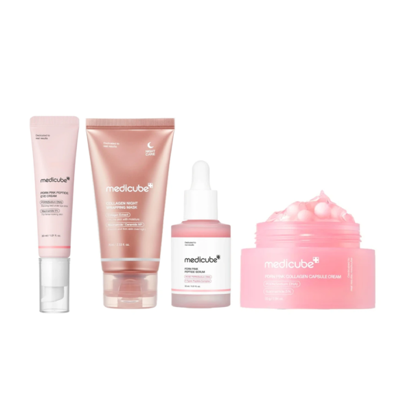 بكج ميديكوب Medicube الوردي الرباعي الشامل لعلاج التجاعيد والهالات في روتين واحد - منتجات كورية