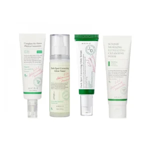 بكج  4 قطع AXIS-Y للبقع الداكنة والحبوب والمسام والاحمرار : غسول + تونر + سيروم + واقي شمس - منتجات كورية