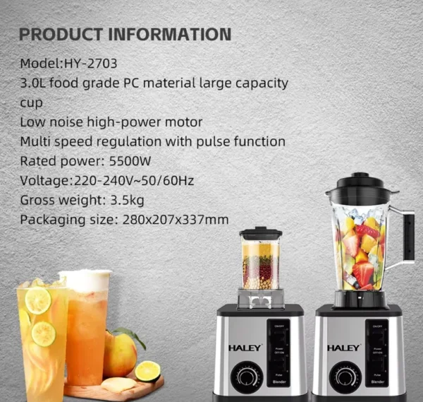 خلاط و فرامة متعدد الاستخدامات بقوة هائلة 5500 واط سعة 2.5 لتر 15 سرعة