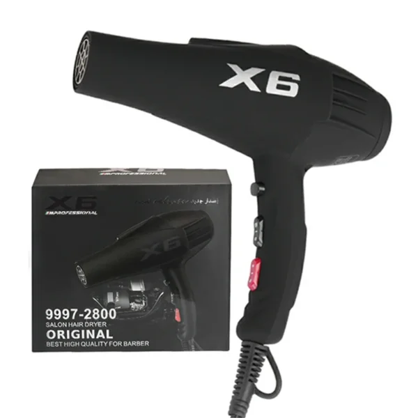 سشوار X6 الاحترافي – قوة هواء قوة عالية 2800 واط مذهلة لشعر أكثر نعومة ولمعانًا