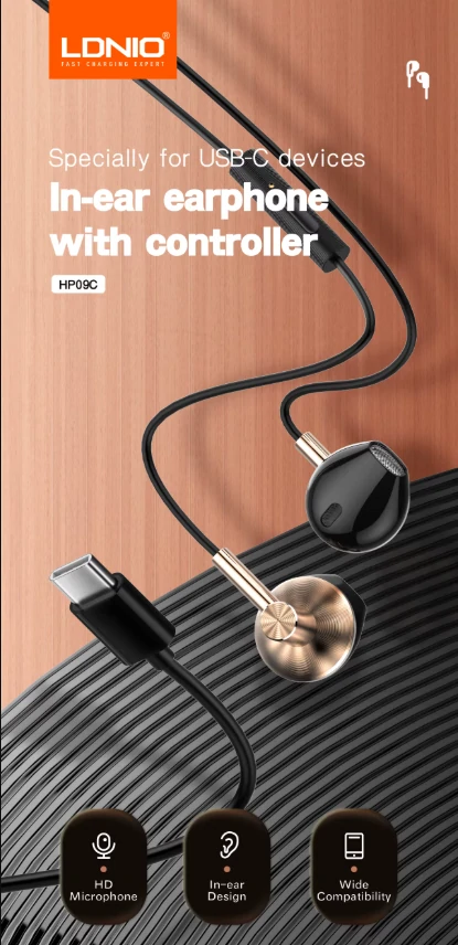 سماعة سلكية داخل الأذن Type C مع مايكروفون عالي الدقة – LDNIO HP-09C
