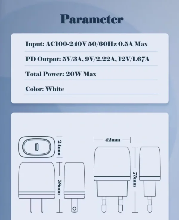 شاحن LDNIO منزلي سريع PD 20W مع منفذ USB