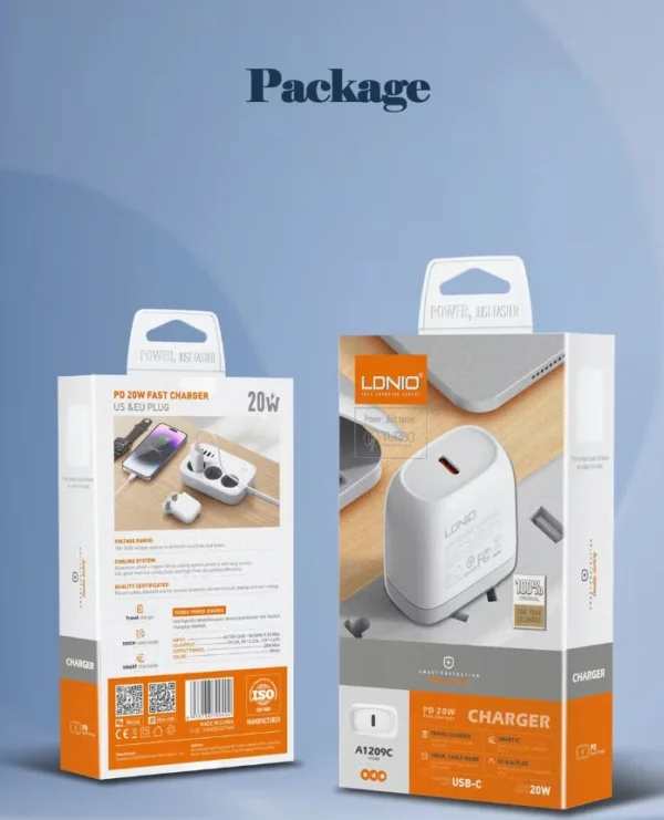 شاحن LDNIO منزلي سريع PD 20W مع منفذ USB