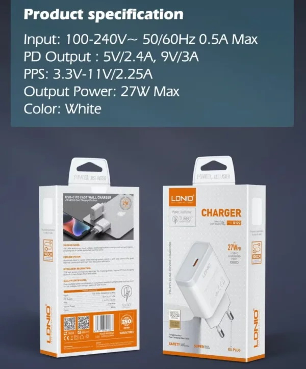 شاحن LDNIO  منزلي سريع PD 27W مع دعم PPS Q122