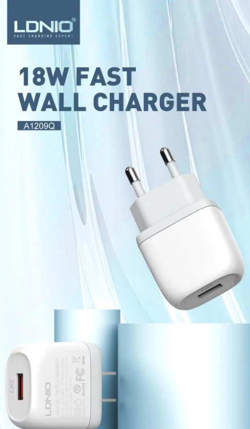 شاحن LDNIO منزلي سريع QC3.0 بقدرة 18W مع منفذ USB واحد (US / EU Plug)