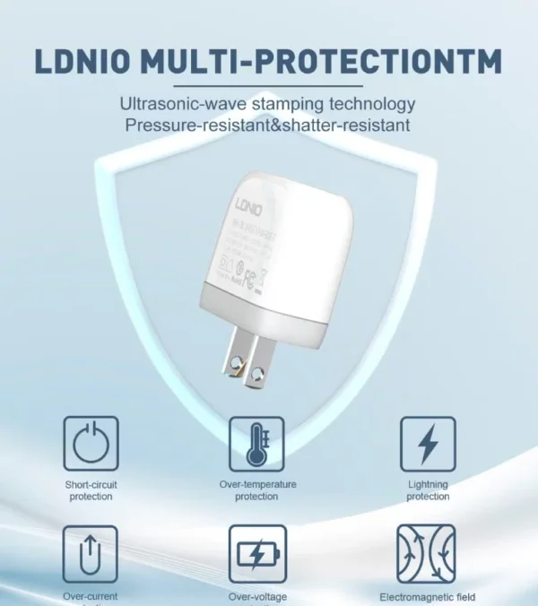 شاحن LDNIO منزلي سريع QC3.0 بقدرة 18W مع منفذ USB واحد (US / EU Plug)