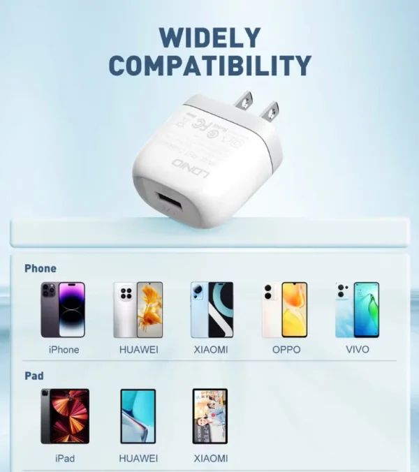شاحن LDNIO منزلي سريع QC3.0 بقدرة 18W مع منفذ USB واحد (US / EU Plug)