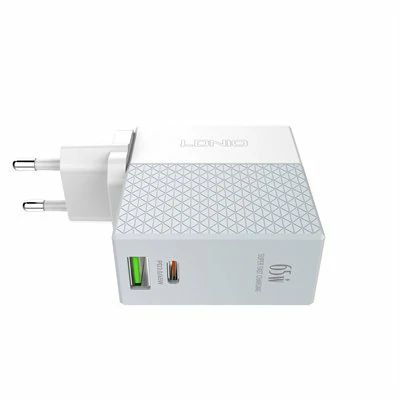 شاحن Super Fast 65W مع منفذي USB-A + USB-C – (قابس قابل للتبديل) LDNIO