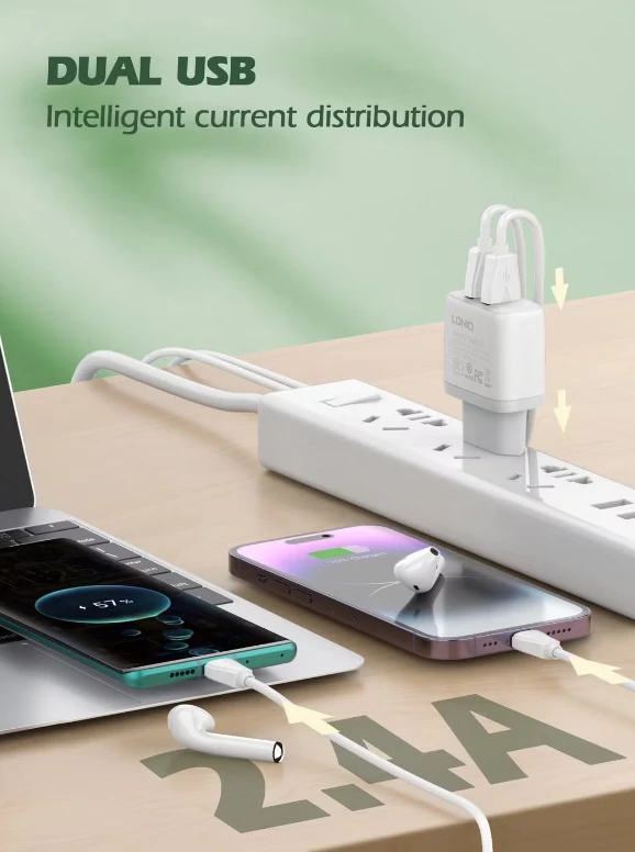 شاحن 12W مع دعم الشحن السريع وتوافق US / EU ماركة LDNIO A2221