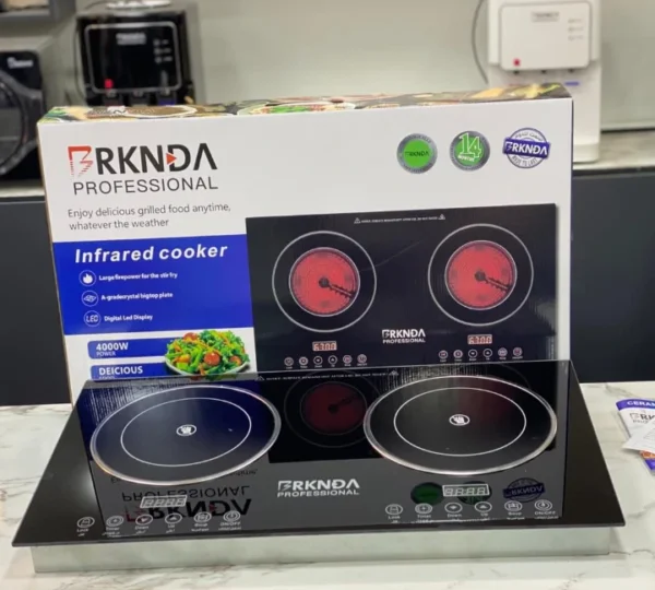 طباخ ليزر زجاجي حراري بشعلتين – قوة طهي عالية 4000 واط مع شاشة LED