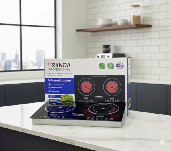 طباخ ليزر زجاجي حراري بشعلتين – قوة طهي عالية 4000 واط مع شاشة LED