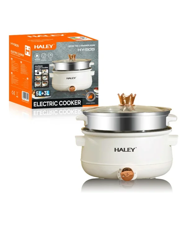 طنجرة كهربائية متعددة الوظائف بسعة 5 لتر + سلة بخار 3 لتر – أداء قوي وتصميم أنيق