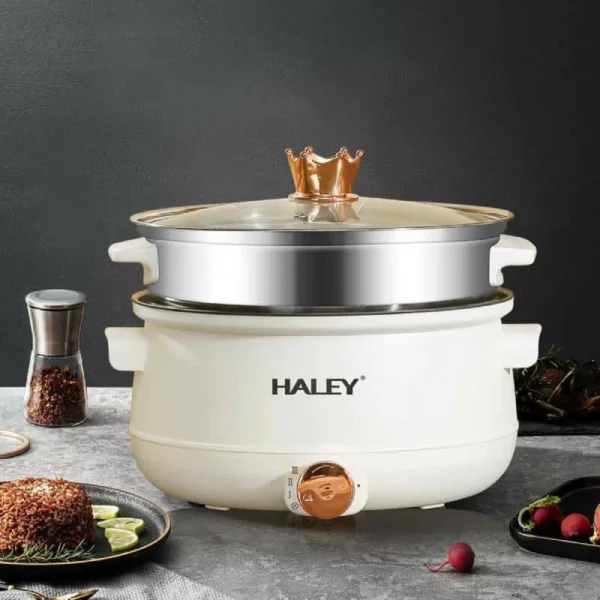 طنجرة كهربائية متعددة الوظائف بسعة 5 لتر + سلة بخار 3 لتر – أداء قوي وتصميم أنيق