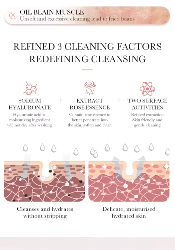 غسول الوجه بماء الورد وحمض الهيالورونيك – تنظيف لطيف وترطيب عميق Rose Hyaluronic Acid (6) غسول الوجه بماء الورد وحمض الهيالورونيك – تنظيف لطيف وترطيب عميق Rose Hyaluronic Acid