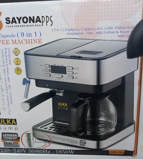 ماكينة قهوة SAYONA بقوة 1850 واط 9 وظائف تدعم عدة أنواع كبسولات