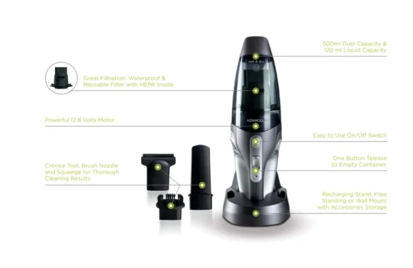 مكنسة Kenwood محمولة لاسلكية للتنظيف الرطب و الجاف للمطابخ، السيارات و المكاتب (6) مكنسة Kenwood محمولة لاسلكية للتنظيف الرطب و الجاف للمطابخ، السيارات و المكاتب