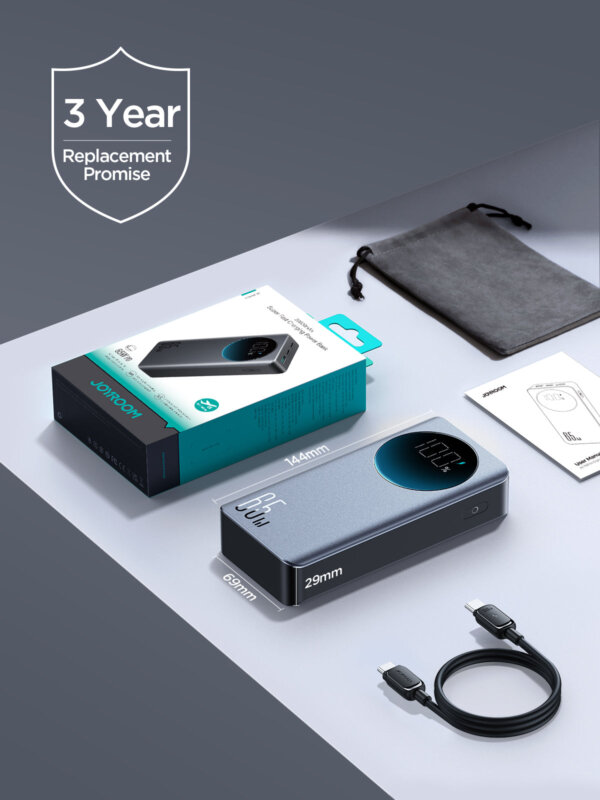 شاحن بورتابل 30W بقوة 30000mAh مع كابل USB إلى Type-C - أسود