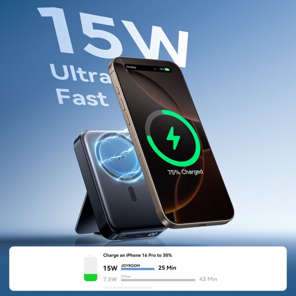 بطارية شحن JR-PBM11 بقدرة 10000mAh مع شحن لاسلكي بقوة 22.5W وكاميرا خلفية - أسود