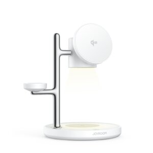 شاحن لاسلكي 4 في 1 موديل JR-W23 بقدرة Qi2 مع إضاءة ليلية - أبيض