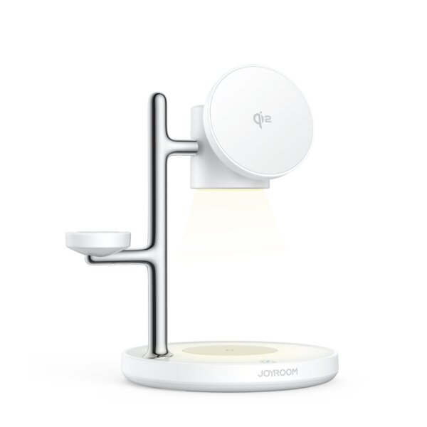 شاحن لاسلكي 4 في 1 موديل JR-W23 بقدرة Qi2 مع إضاءة ليلية - أبيض