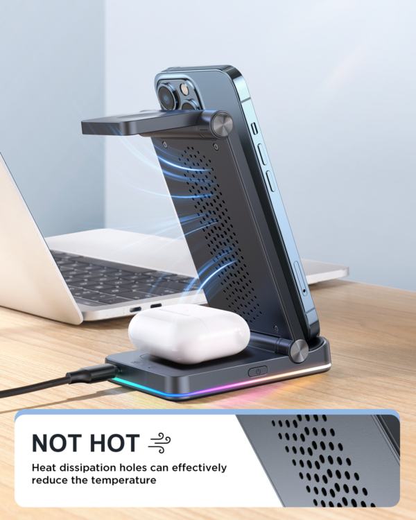 شاحن لاسلكي ثلاثي الاستخدام JR-WQN01 بقدرة 15 واط – أسود