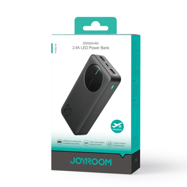 بانك طاقة ليد بسعة 20000 مللي أمبير JR-PBF14 بمنفذ Type-C وشحن سريع - أسود