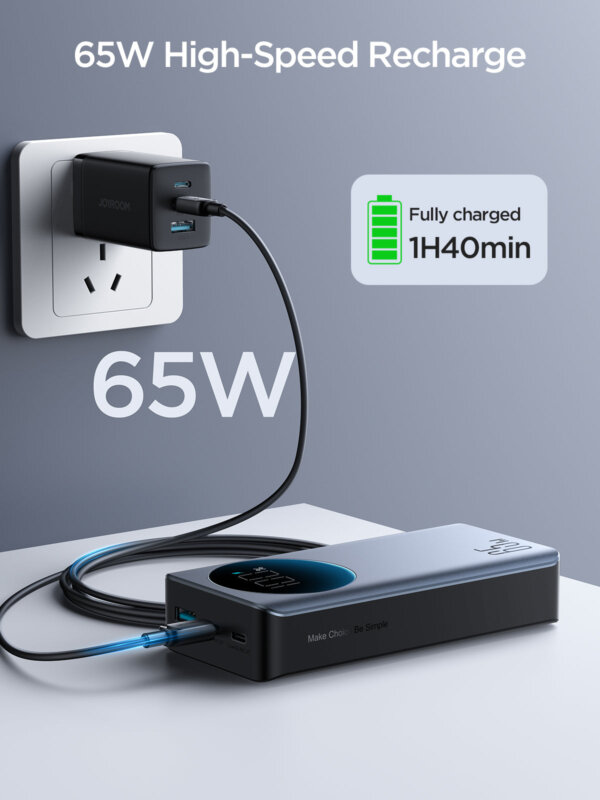 شاحن بورتابل 30W بقوة 30000mAh مع كابل USB إلى Type-C - أسود