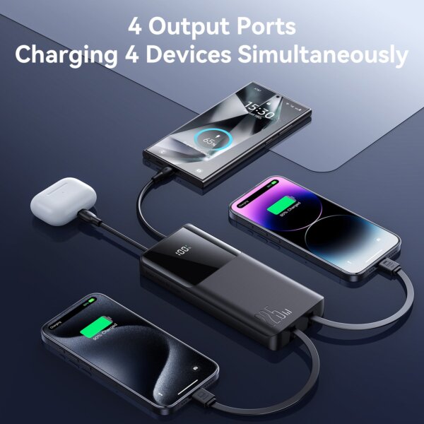 شاحن بطارية JR-PBF19 بقوة 22.5 واط مع كابلين مزدوجين وسعة 10000 مللي أمبير - أسود