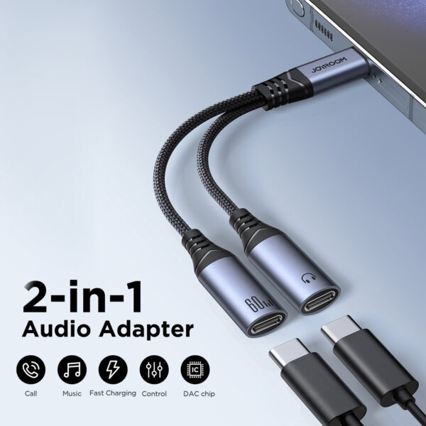 محول صوتي SY-C03 ثنائي الوظيفة لمنفذ USB-C وسماعة 3.5 مم - أسود