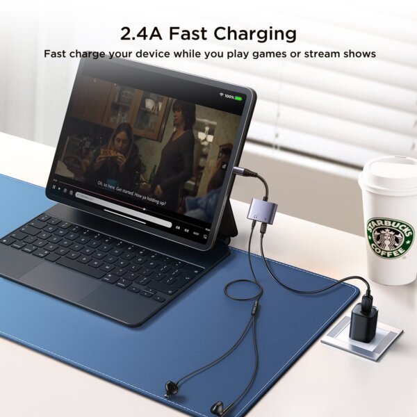 محول صوتي SY-L01 ثنائي الوظيفة من Lightning إلى 3.5mm + Lightning – أسود