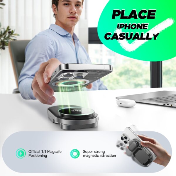 شاحن لاسلكي ثلاثي الوظائف JR-W17 بخاصية Magsafe – أسود