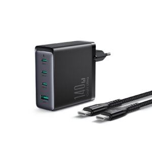 شاحن سريع JR-TCG05EU بقدرة 140 واط مع كابل USB-C بطول 1.2 متر - أسود