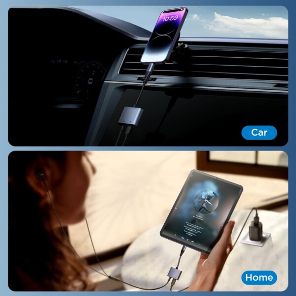 محول صوتي SY-L01 ثنائي الوظيفة من Lightning إلى 3.5mm + Lightning – أسود