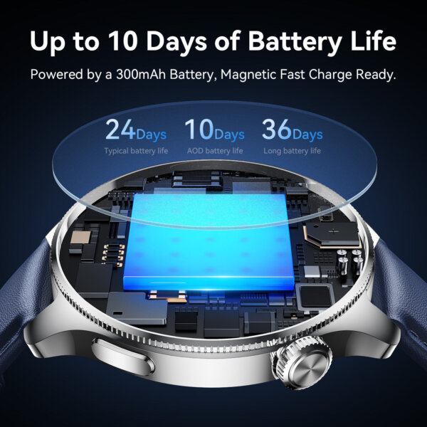 ساعة ذكية JR-FC3 كلاسيك بذاكرة 128 ميجابايت وشاشة AMOLED بدقة 466*466