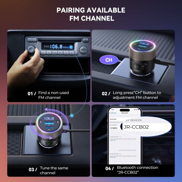 مُحوّل FM لاسلكي للسيارة JR-CCB02 بقدرة 60 واط - أسود