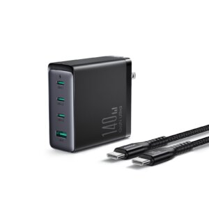 شاحن سريع JR-TCG05EU بقدرة 140 واط مع كابل USB-C بطول 1.2 متر - أسود