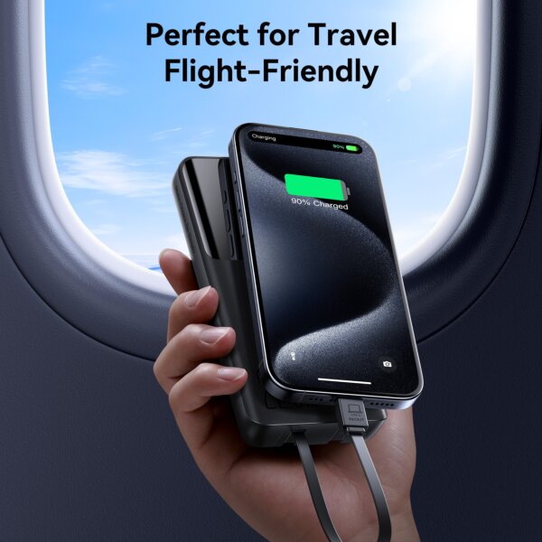 شاحن بطارية JR-PBF19 بقوة 22.5 واط مع كابلين مزدوجين وسعة 10000 مللي أمبير - أسود