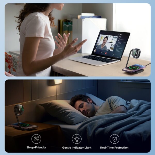 شاحن لاسلكي مطوي JR-WQN05 ثنائي الاستخدام – أسود