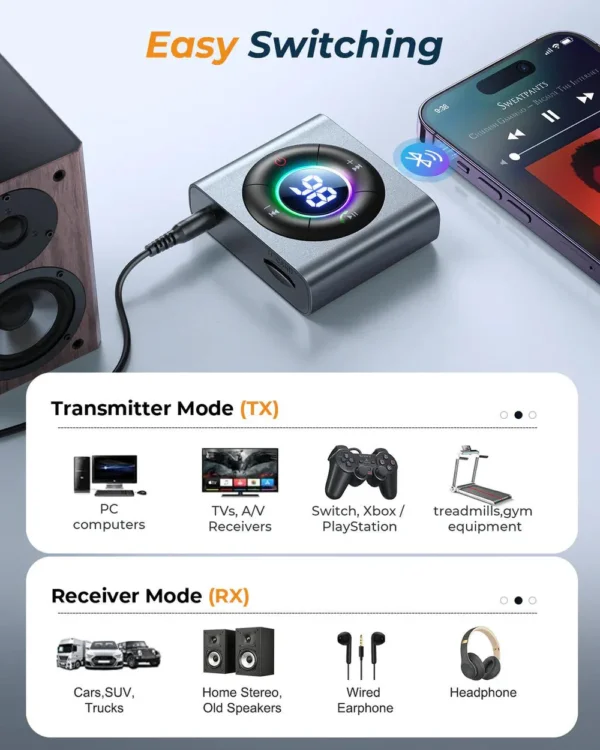 مستقبل لاسلكي JR-CB2 ثنائي الوضع Bluetooth 5.3 - رمادي داكن