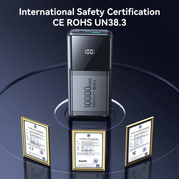 شاحن بطارية JR-PBF19 بقوة 22.5 واط مع كابلين مزدوجين وسعة 10000 مللي أمبير - أسود