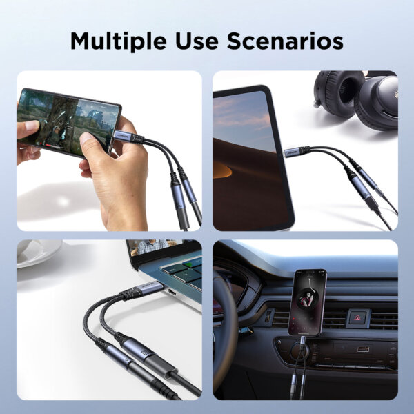 محول صوتي SY-C02 من iJoyRoom - USB-C إلى 3.5mm مع شحن سريع 60 واط - أسود