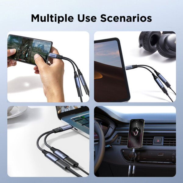 محول صوتي SY-C03 ثنائي الوظيفة لمنفذ USB-C وسماعة 3.5 مم - أسود